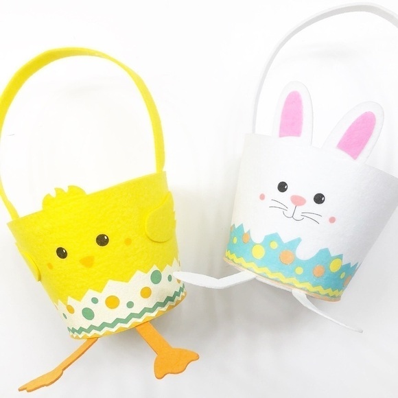 Chick & bunny print felt Easter Baskets boy & girl - set of 2 - Picture 1 of 5